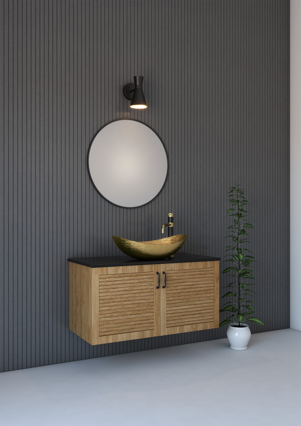 תמונת מוצר ארון אמבטיה רנסנס עץ עם משטח שיש