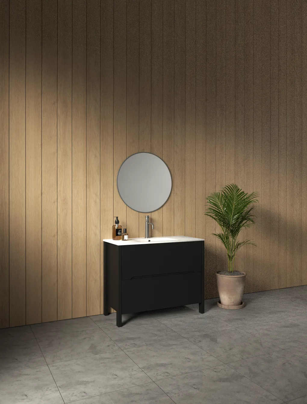 ארון אמבט ניו יורק עם כיור חרס אינטגרלי