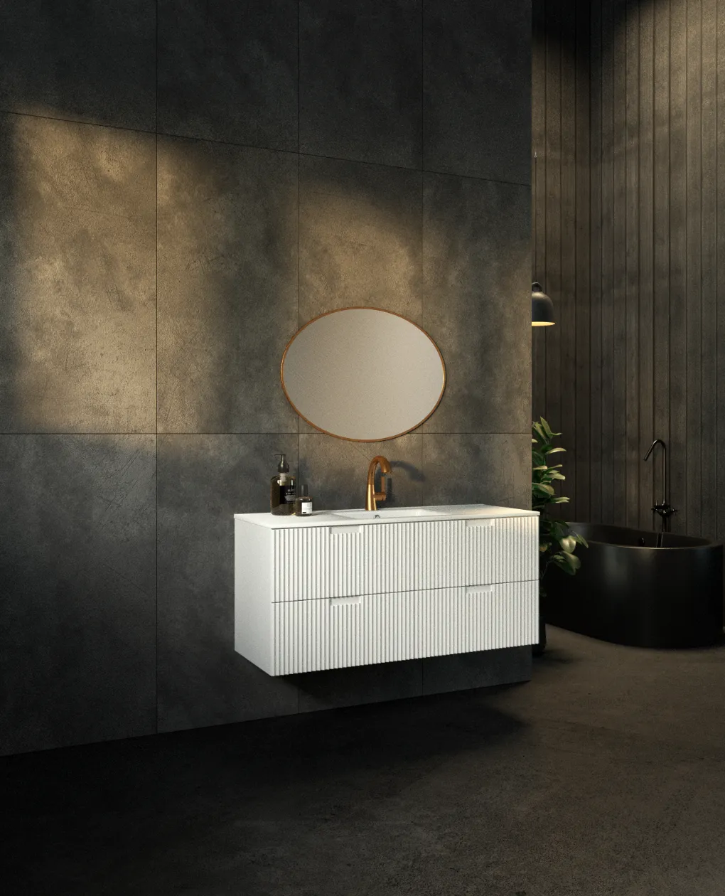 ארון אמבט מנצ'סטר עם כיור חרס אינטגרלי