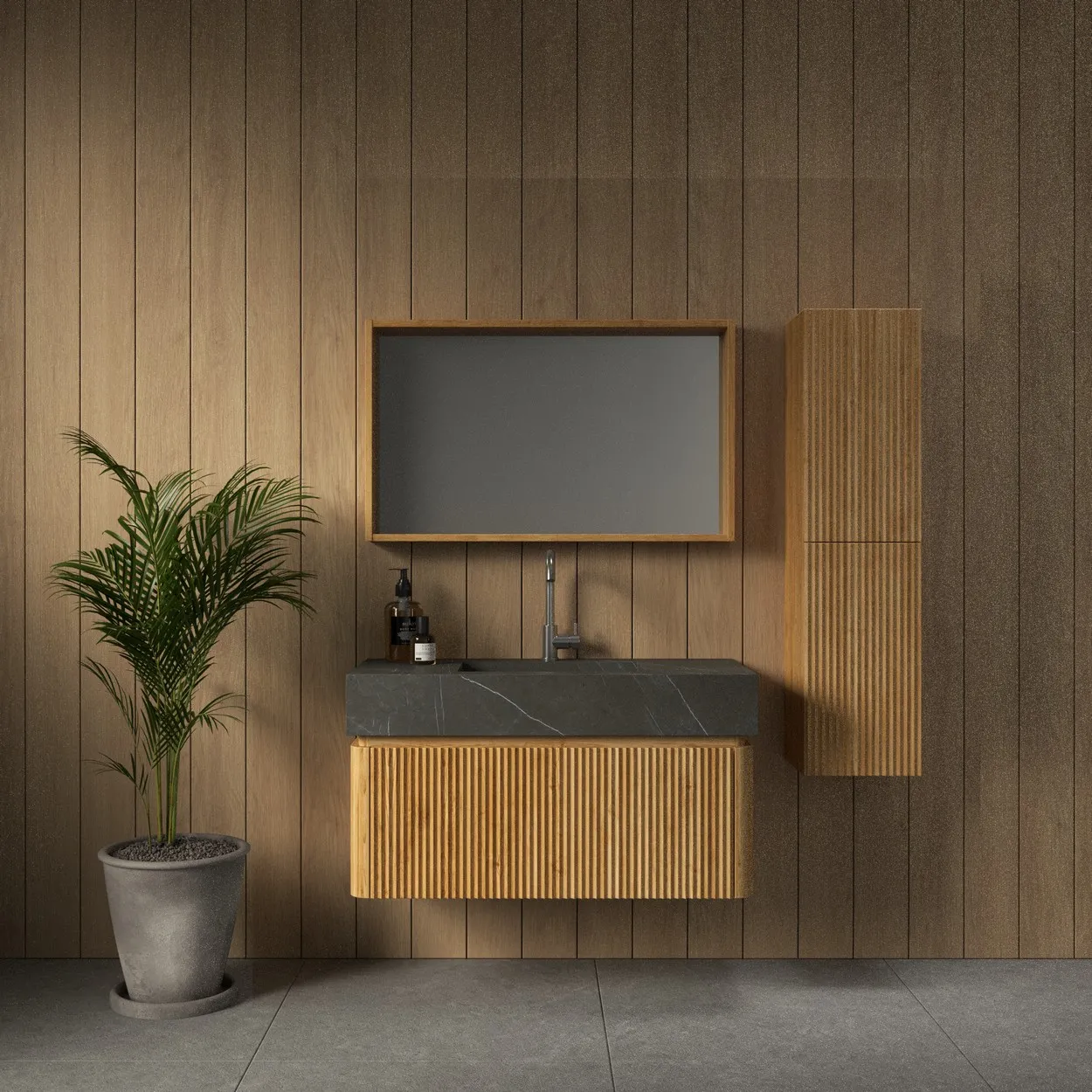 ארון אמבט גליל עם כיור גרניט