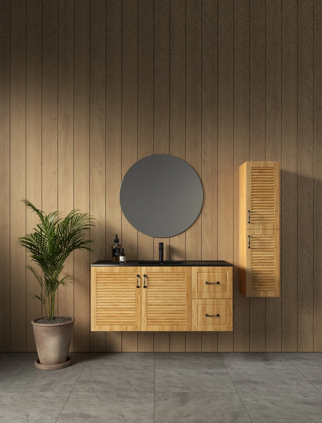 ארון אמבט ורונה עם כיור חרס אינטגרלי