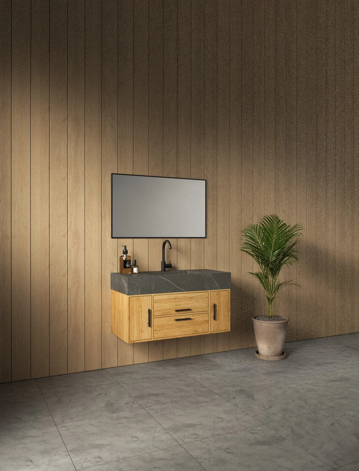 ארון אמבט טקסס עם כיור גרניט