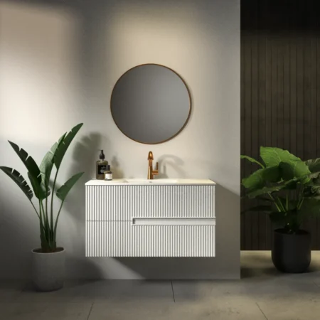 ארון אמבט לונדון עם כיור חרס אינטגרלי