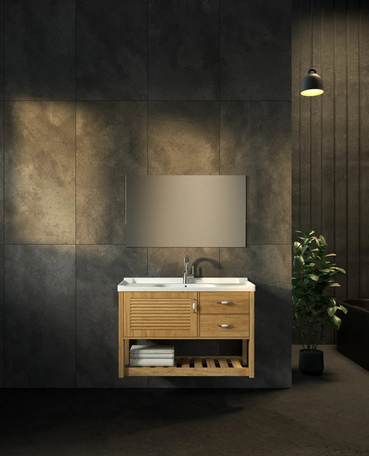 ארון אמבט לורטו עם כיור חרס אינטגרלי