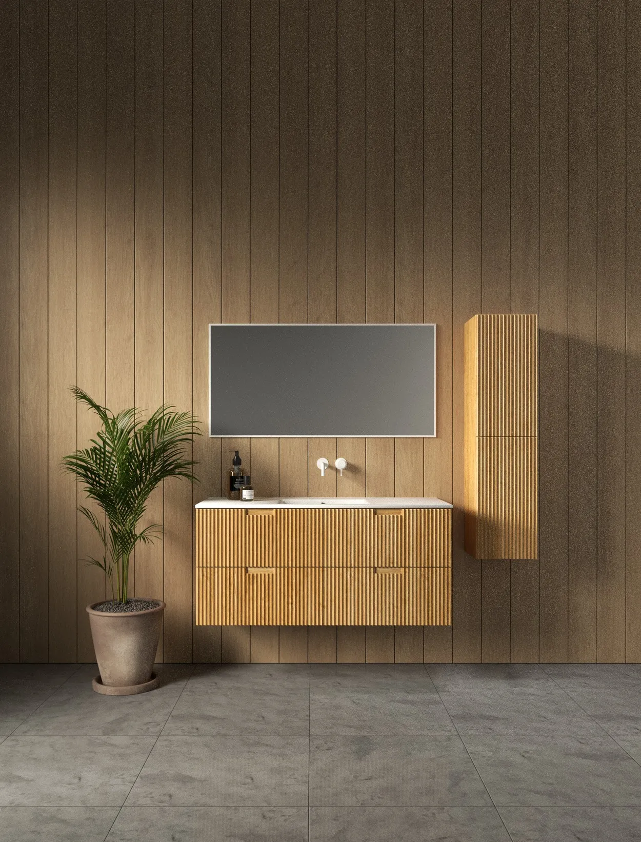 ארון אמבט מנצ'סטר עם כיור חרס אינטגרלי