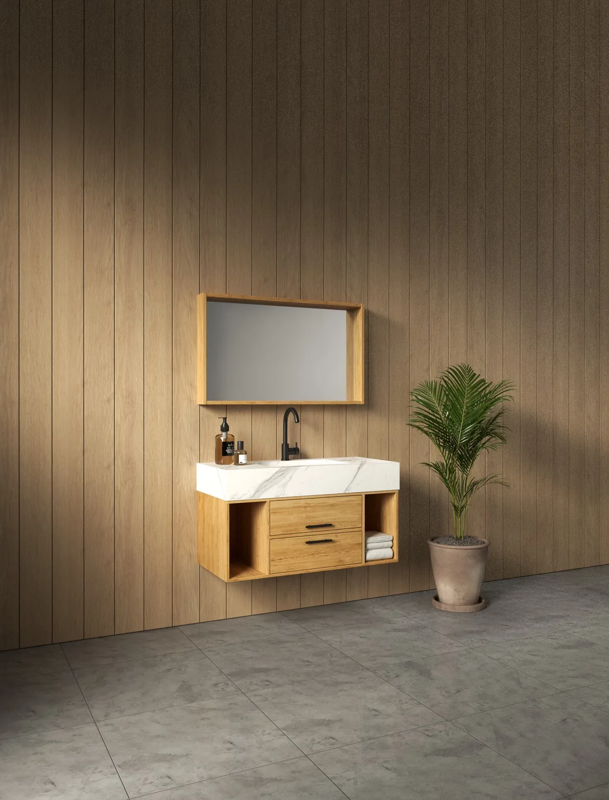 ארון אמבט נבדה עם כיור גרניט