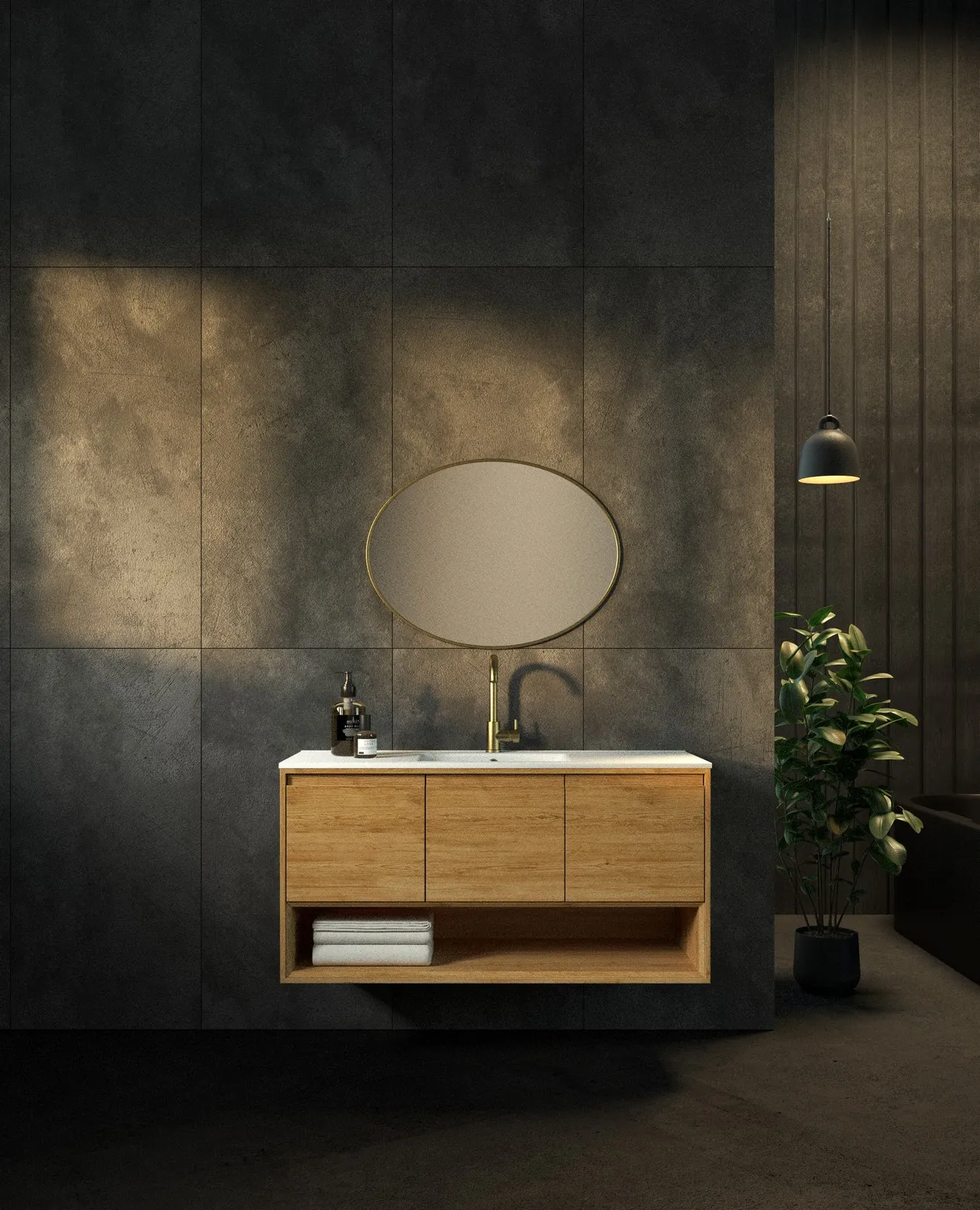 ארון אמבט ניו אורלינס עם כיור חרס אינטגרלי