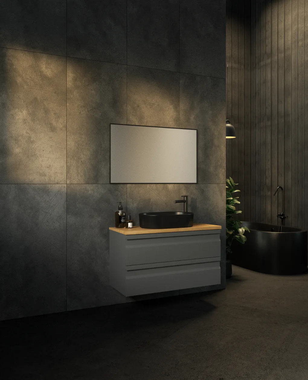 ארון אמבט ריבר עם משטח בוצ'ר