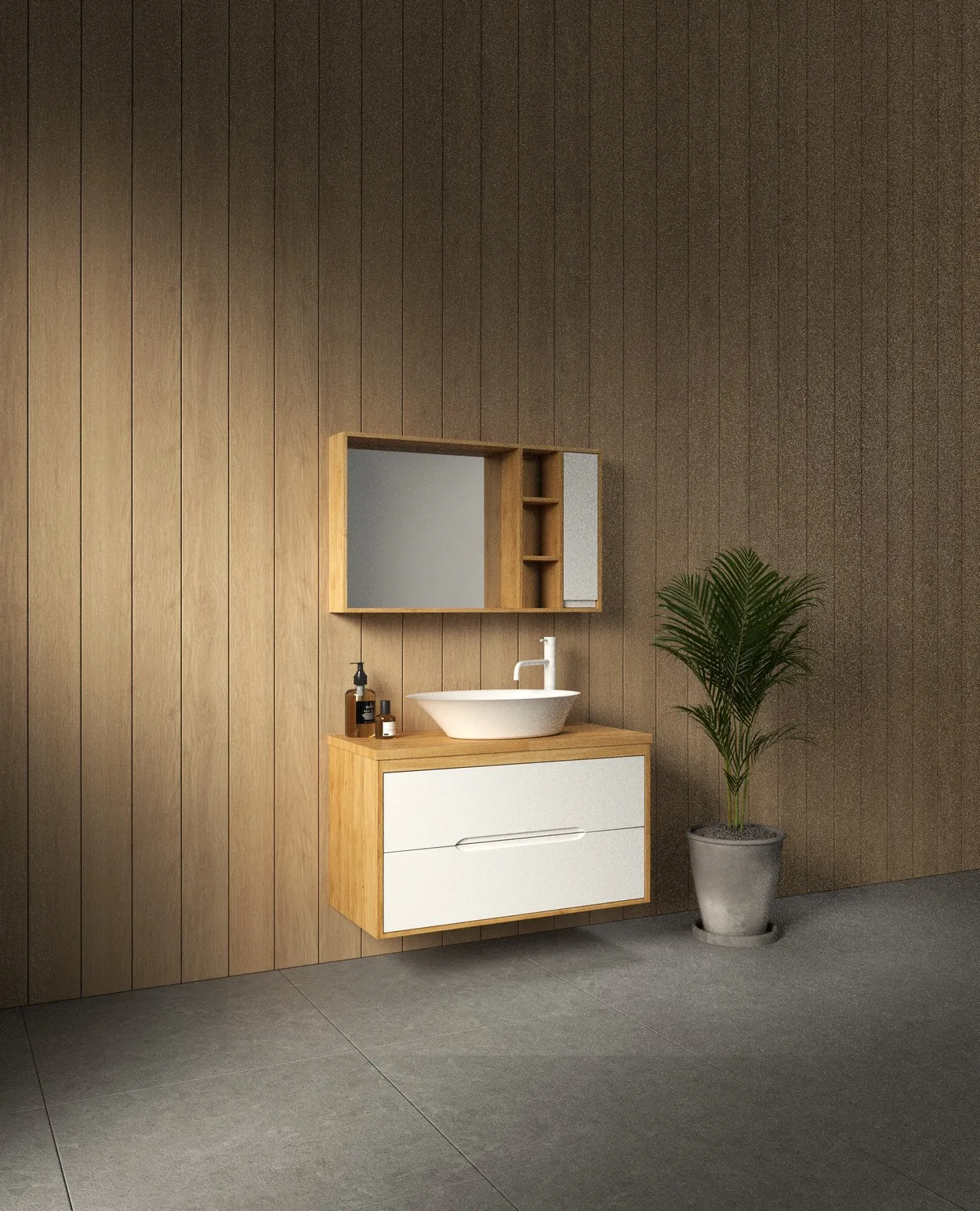 ארון אמבט שיקגו עם משטח בוצ'ר