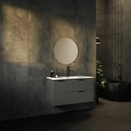 ארון אמבט תמנע עם כיור חרס אינטגרלי