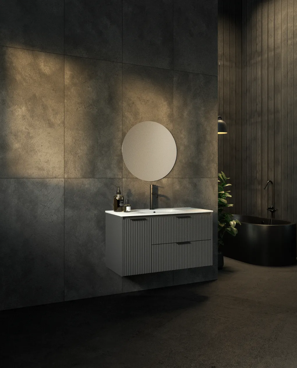 ארון אמבט תמנע עם כיור חרס אינטגרלי