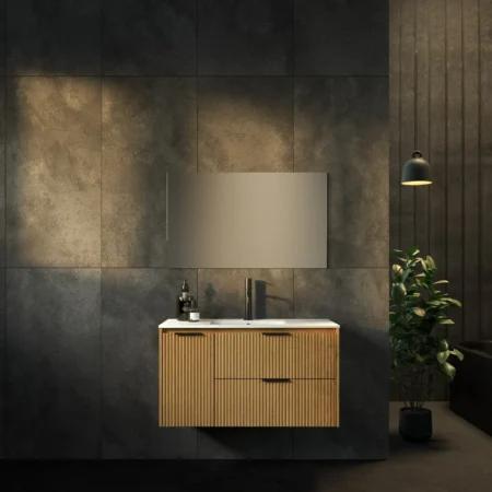 ארון אמבט תמנע עם כיור חרס אינטגרלי