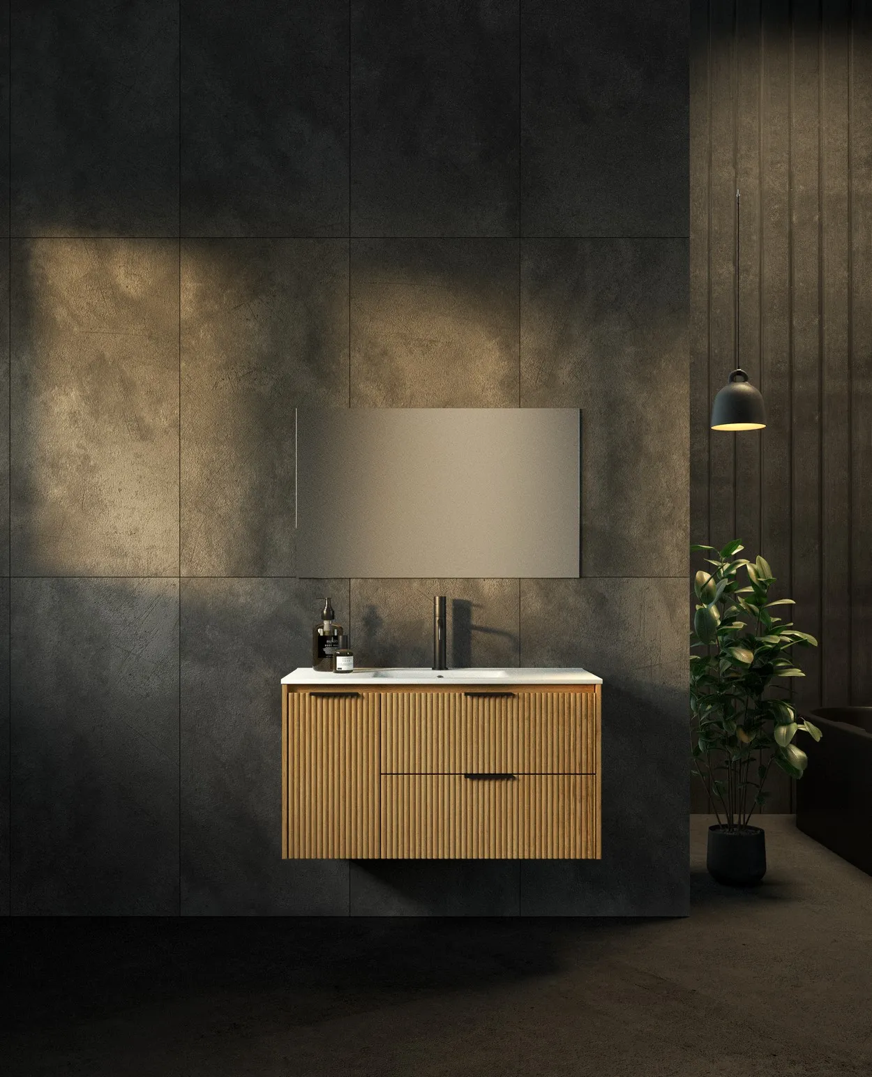 ארון אמבט תמנע עם כיור חרס אינטגרלי