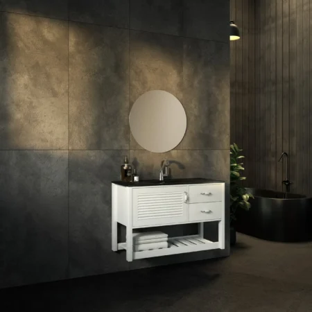 ארון אמבט לורטו עם כיור חרס אינטגרלי